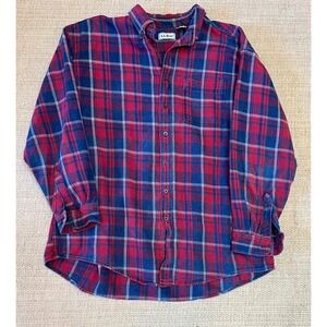 LL Bean Chamois Cloth Shirt Mens XXL Red Flannel Plaid Vintage Heavyweight